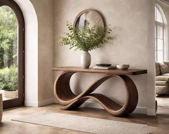Curved Wood Console Table, Sculptural Entryway Table, Modern Minimalist Furniture