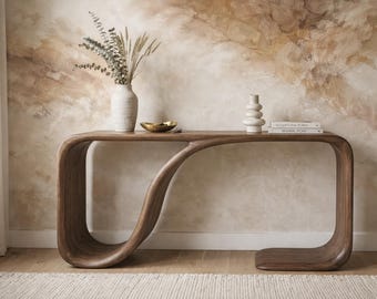Sculptural Wood Console Table, Organic Wave Entryway Furniture, Modern Minimalist Design