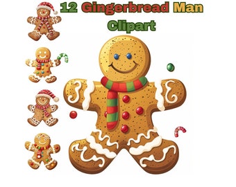 12 Gingerbread Man Clipart, Set 1,Card Making,Digital Paper Craft, Christmas clipart, Christmas cookies, High Quality JPGs