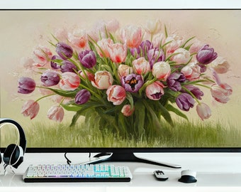 theframe tv|Frame Tv Art printanier | Une peinture de tulipes aux tons doux | Tulipes Pâques Art pour cadre TV, cadre samsung, bouquet de tulipes