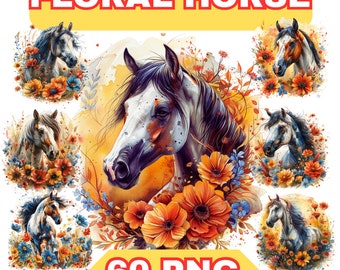 Clipart cheval floral aquarelle, cheval floral Png, cheval aquarelle Png, fabrication de cartes, art mural, Svg cheval floral,