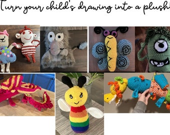 Stuffed Toy From Drawing - Crocheted Toy From Drawing - Custom Drawing Toy - Plush to Life - Skein of a Kind - Gifts for Kids - Unique Gifts