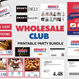 Pacote de festa temática Costco, convite Costco, decoração de aniversário de clube em atacado, placas temáticas Kirkland, modelos editáveis para impressão 0100
