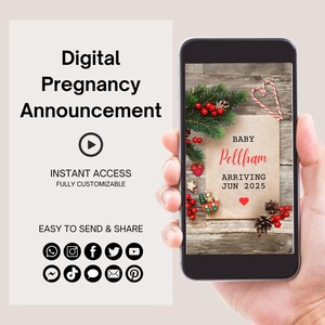 Faire-part de grossesse de Noël vidéo modifiable, carte numérique, révélateur de bébé, bébé de vacances, texte, email, bobine, téléchargement immédiat 0083