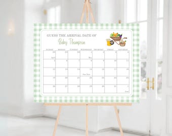 Locally Grown Baby Shower Guess The Due Date, Farmer's Market Baby Arrival Date, Guess Baby Birthday Game, Printable Editable Template 0116