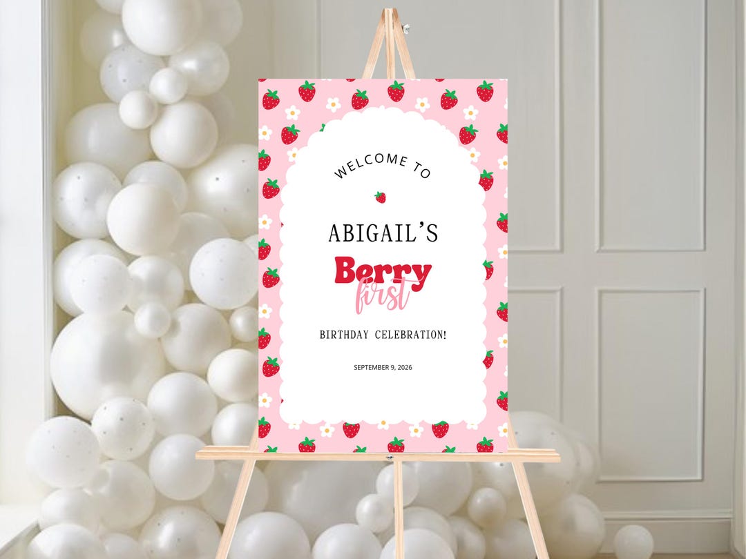 Strawberry Welcome Sign, Berry First Birthday Welcome Sign, Berry Sweet ...