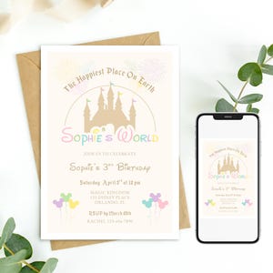 Disney Theme Birthday Invitation, Disneyland Birthday Invite, Happiest Birthday on Earth Evite, Mickey Mouse, Editable Template 0128