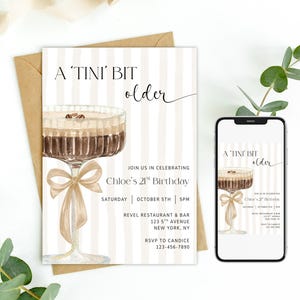 Invitación a Espresso Martini, Invitación a Tini Bit Older, Brunch de Cóctel para Cumpleaños, Tarjeta Imprimible o Digital, Plantilla Editable 0095