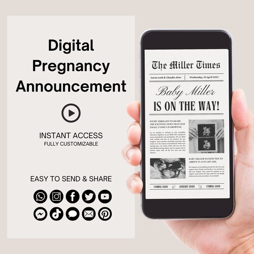 Annonce de grossesse vidéo modifiable dans le journal, carte numérique, annonce de bébé, nous attendons, SMS, e-mail sur les réseaux sociaux, téléchargement immédiat 0073