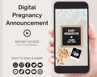Faire-part de grossesse sur le thème de la plage d'été, vidéo modifiable, carte numérique, annonce bébé, e-mail texte, bobine de médias sociaux, téléchargement immédiat 0070