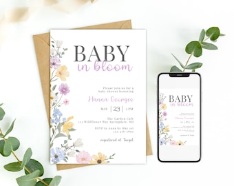 Baby in Bloom Baby Shower Invitation, Wildflower Shower Invite, Spring Floral Mama-to-be, Digital Evite or Printable Template 0106
