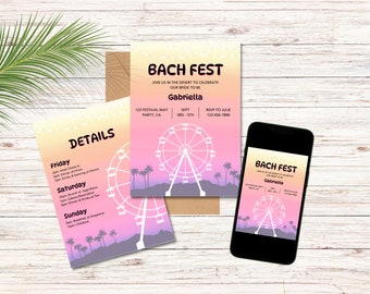 Invito a tema festival - Festival musicale, Bach Fest, Ruota panoramica al tramonto, modello modificabile Invito stampabile Download immediato 0027