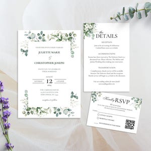 Suite de faire-part de mariage floral - Ensemble de faire-part de mariage eucalyptus, lot de modèles modifiables pour tout événement jardin Téléchargement immédiat 0077