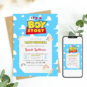 Toy Story Thema-Babyparty-Einladung, es ist eine Junge Geschichte-Babyparty, Babyparty einladen, bearbeitbare Vorlage druckbare sofort-Download 0034