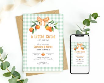 A Little Cutie Baby Shower Invitation, A Little Cutie is On The Way, Citrus Gender Neutral Shower Invite, Printable Editable Template 0115