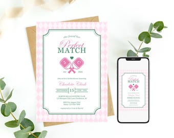 Perfect Match Bridal Shower Invitation, Pickleball Shower Invite, Last Swing Before The Ring, Country Club Evite or Printable Template 0121