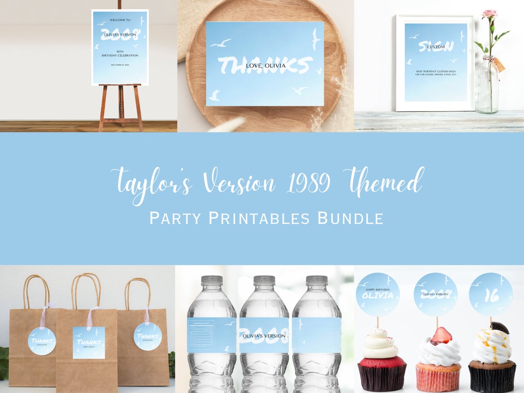 1989 Themed Party Bundle Printables Birthday Set Girl Version Blue Bday ...