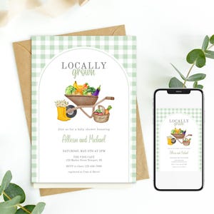 Locally Grown Baby Shower Invitation, Farmer&#39;s Market Gender Neutral Invite, Home Grown Baby Shower Evite, Printable Editable Template 0116
