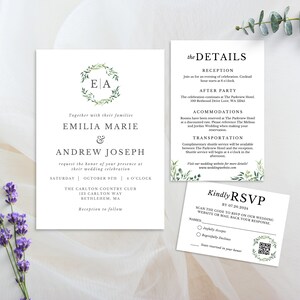 Suite de faire-part de mariage floral - Ensemble de faire-part de mariage monogramme, ensemble de modèles modifiables pour tout événement jardin Téléchargement instantané 0078