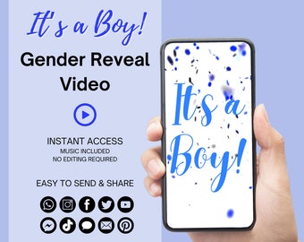 It's a Boy Gender Reveal Video - Digital Pregnancy Announcement, Video Baby Announcement, Text Email Social Media, Instant Download V0001