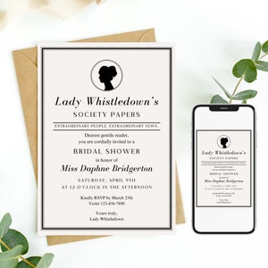 Bridgerton Theme Invitation, Lady Whistledown, Regency Era, Bridal Shower, Baby Shower, Editable Template Printable or Digital 0048