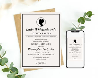 Bridgerton Theme Invitation, Lady Whistledown, Regency Era, Bridal Shower, Baby Shower, Editable Template Printable or Digital 0048