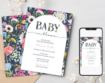 Wildflower Baby Shower Invitation Baby in Bloom Flower Editable Invitation Template Spring Colorful Floral Digital Printable 0014