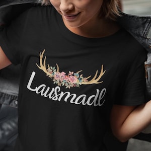 Lausmadl Trachten Antlers Flowers Party Design T-Shirt I Short-sleeved women&#39;s t-shirt