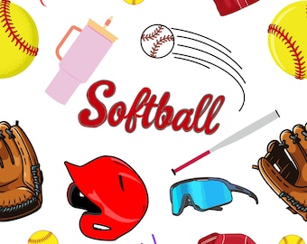 Softball Muster, Softball digitales Papier, Sport Mädchen Muster, Softball Mama Design, Teamgeist Muster PNG, Softball Liebhaber PNG