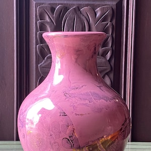 Pottery Vase Large Pink with Gold Accents Vintage Ceramic Vase