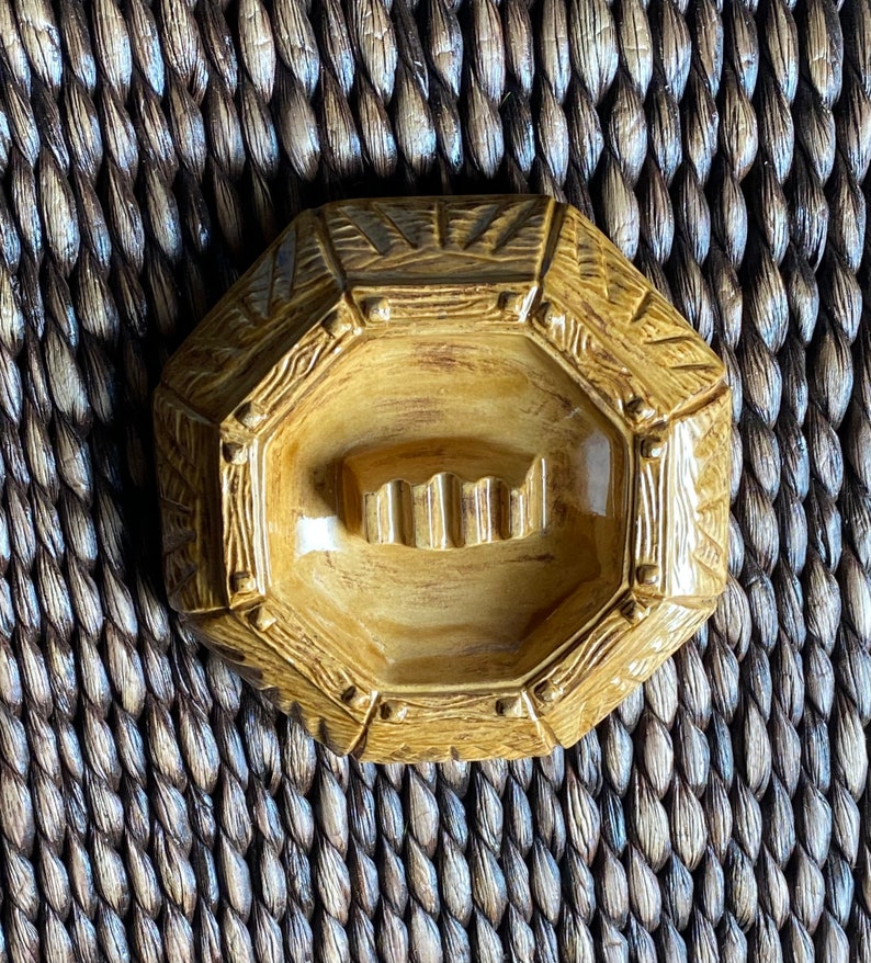 Mid Century Modern Ashtray Octagon Ceramic Wood Grain Pottery Ashtray ...