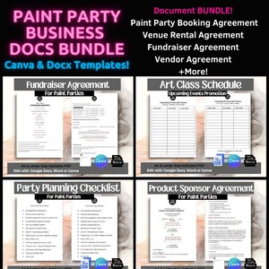 Art Party Business Bundle - Printable Agreements, Forms, Website Terms, Art Venue Rental - edit with Canva , Word Docx , Google Docs image 1