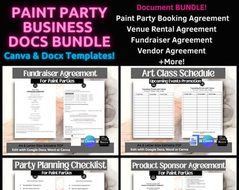 Paint Party Business Docs Bundle - Printable Agreements, Forms, Website Terms, Art Venue Rental - edit with Canva , Word Docx , Google Docs