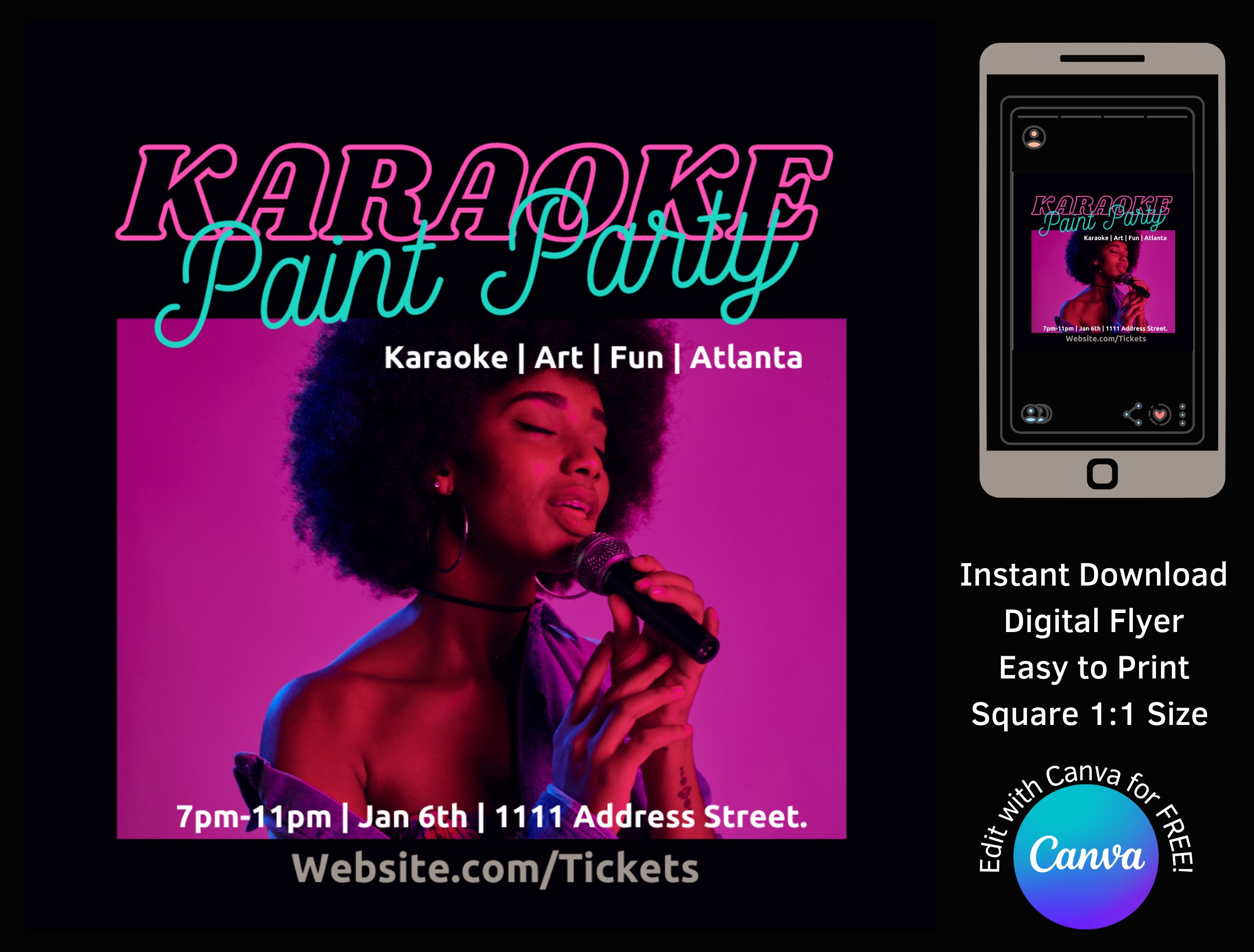 Karaoke Paint Party RSVP Digital Flyer Paint and Sip Etsy