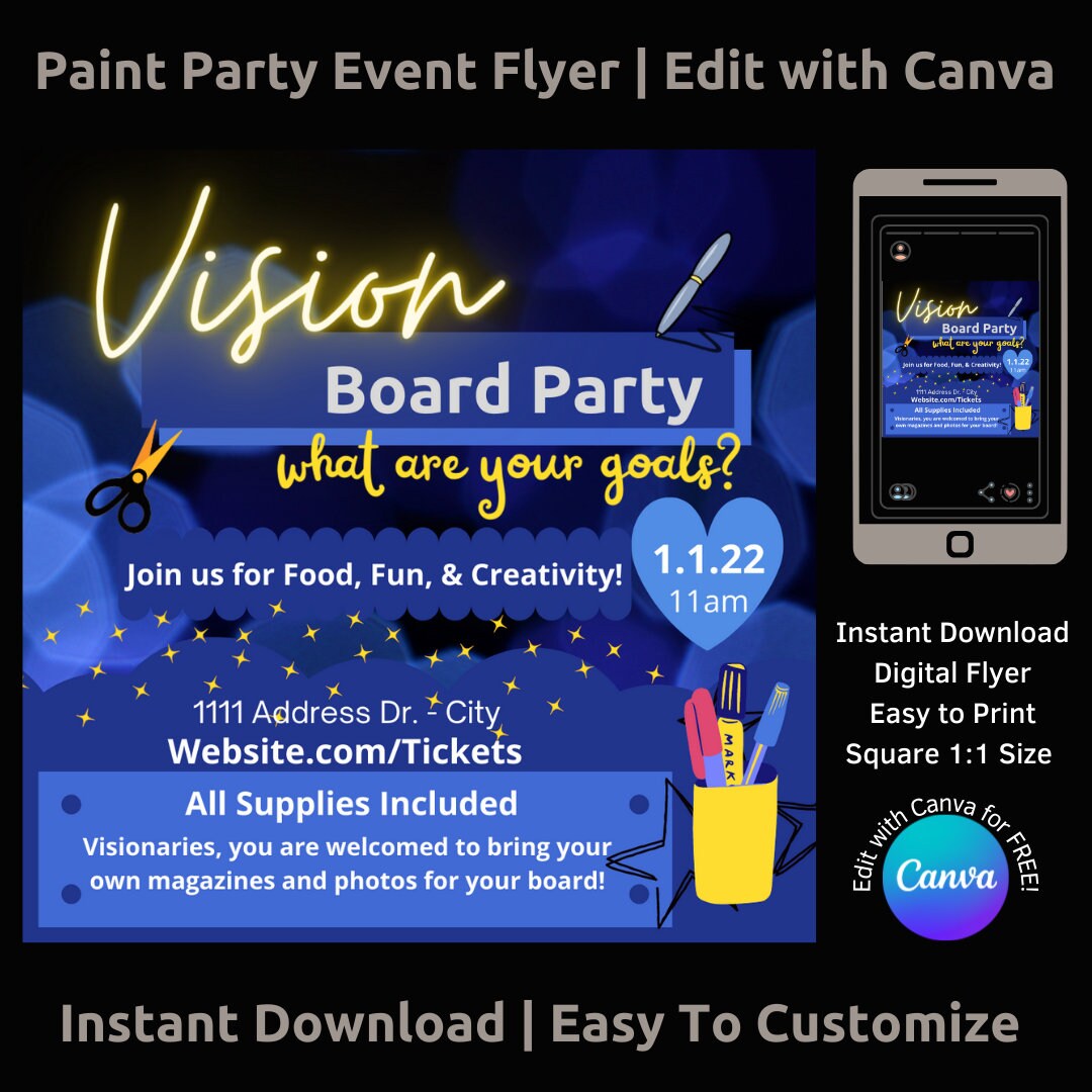 Vision Board Paint Party RSVP Invitation Promotional Flyer Template ...