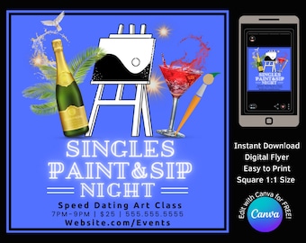 Singles Speed Dating Paint and Sip Party RSVP Template Digital Download canva editable rsvp party invitation flyer digital download