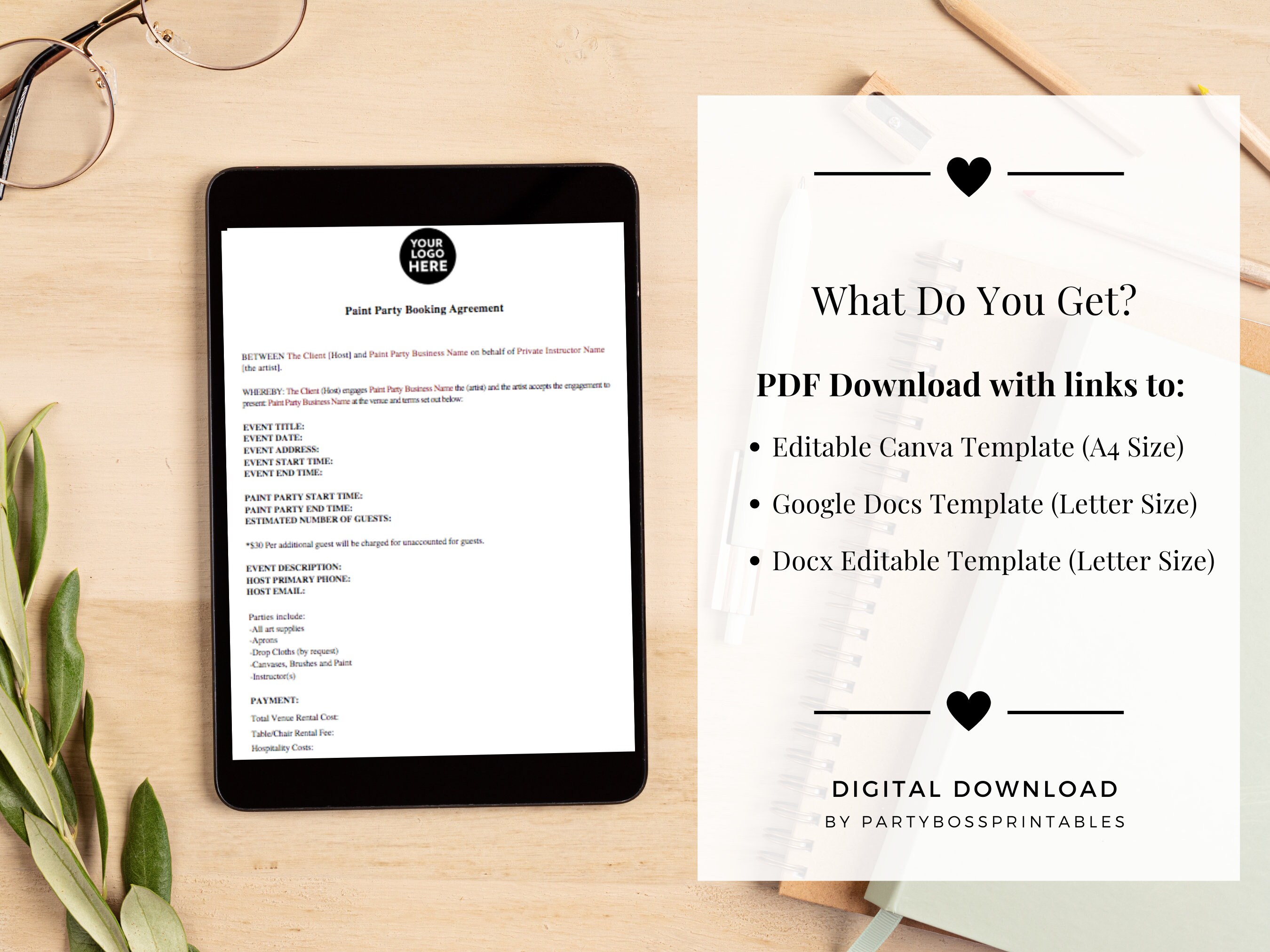 Paint Party Booking Agreement Paint and Sip Contract for Private Paint