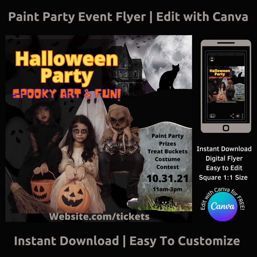 Kids Halloween Costume Party Flyer Template | Editable 1:1 Square ...