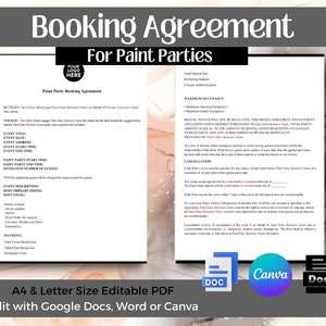 Paint Party Booking Agreement Paint and Sip Contract for Private Paint Party Art Class editable with Canva , Word Docx , Google Docs image 1