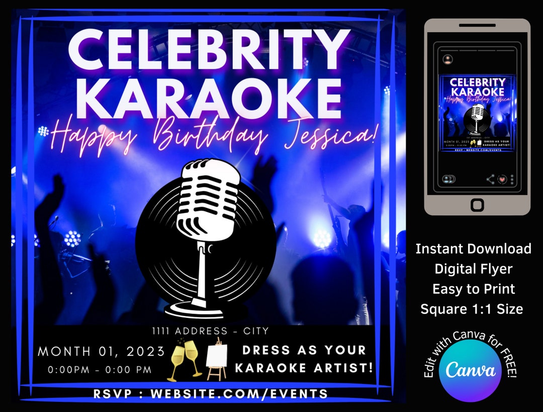 Adult Celebrity Karaoke Birthday Paint and Sip Invitation Edit With