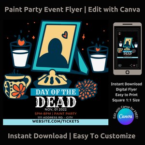 Réponse de fête de peinture pour le jour des morts - édition avec Canva - Flyer numérique imprimable d'invitation à un cours d'art Dia de los muertos pour les cours d'atelier d'art
