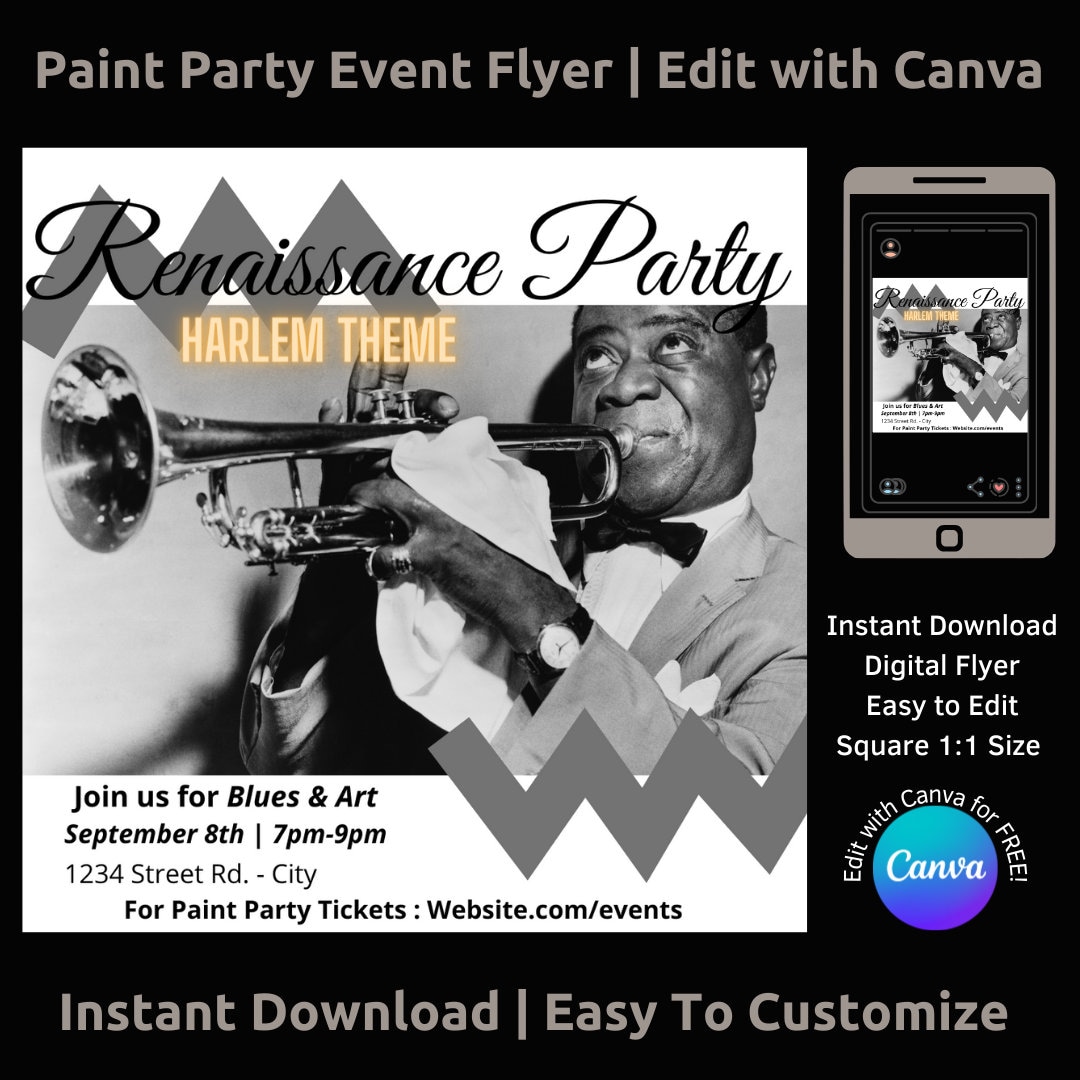 Harlem Renaissance Party Theme Template Editable 11 Square Design for