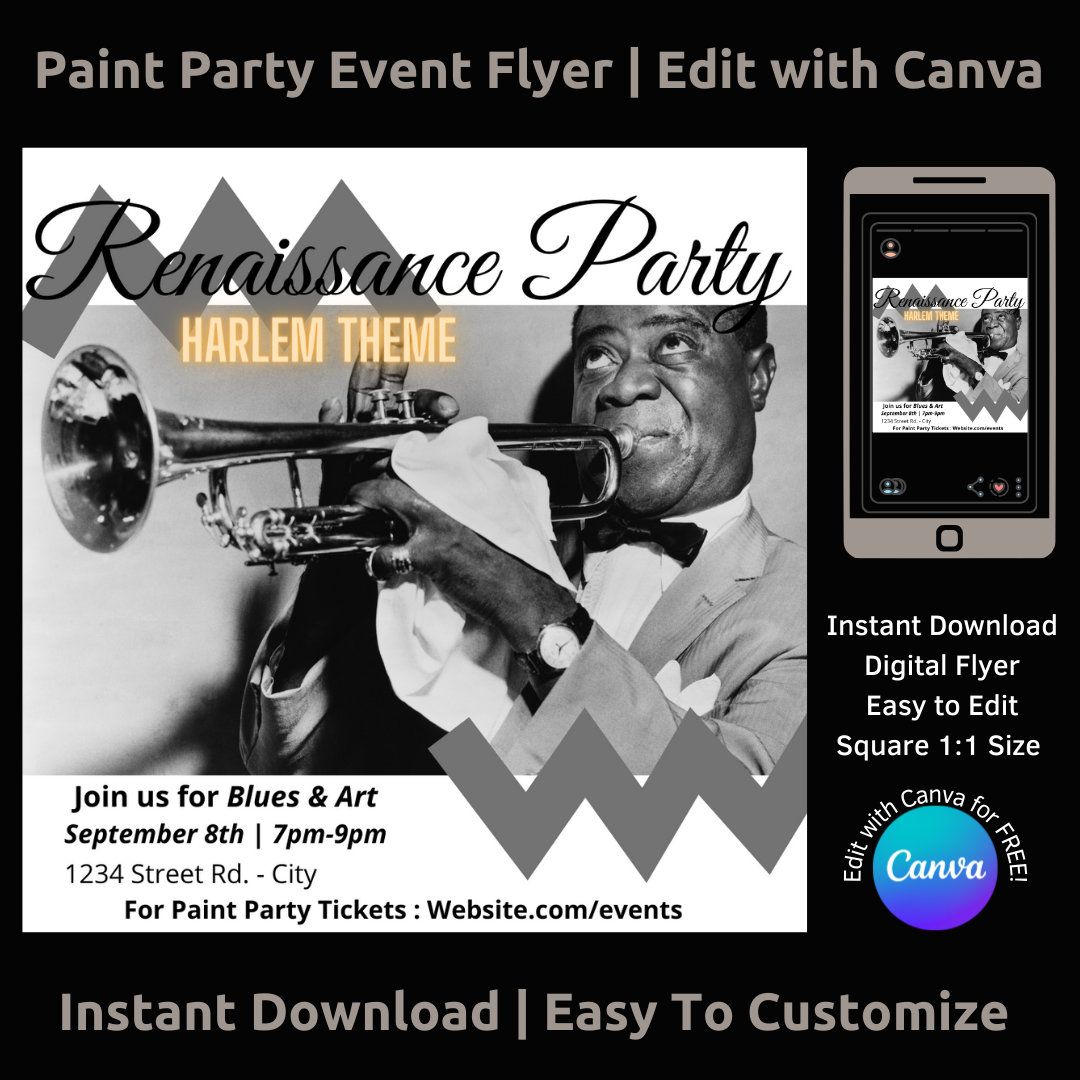 Harlem Renaissance Party Theme Template Editable 11 Square Design for