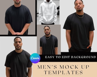 Men’s T-Shirt and Hoodie Mockup Bundle | 45+ Photo Mockups for Canva | Black Tee & Hoodie Shirt Mockup | Editable Canva Template