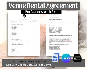 Venue Rental Agreement - Printable Venue Rental Agreement Contract , Art Gallery Venues - edit with Canva , Word Docx , Google Docs