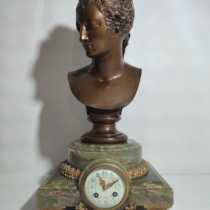 19ème Horloge Barbedienne en Marbre et Buste en Bronze / Signée France / Diane Poitiers Pendule Cartel / Livraison Gratuite