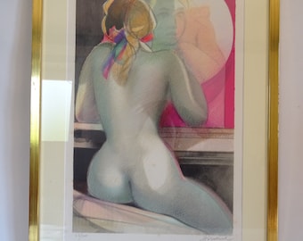 Original Signed Lithograph of a Nude Woman by Camille Hilaire / Contemporary Art / Nude woman seen from behind / Free Shipping