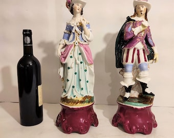 19th Century Pair of Napoleon III Porcelain Pen Holders 41cm / Couple Statues / Free Shipping