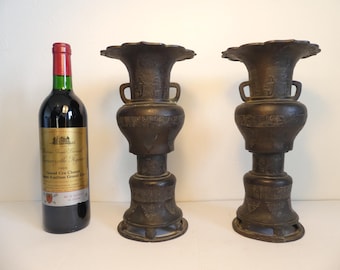 Rare Yuan Dynasty Early Ming Pair of Vases (1271-1368) in Bronze / China / Chinese / Free Shipping