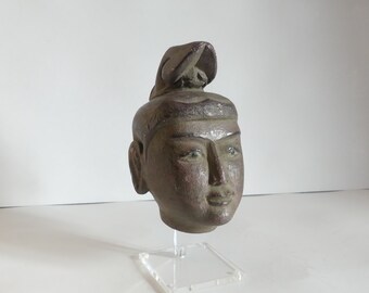 19th Century Lacquered Wooden Puppet Head / Burma / Statue Sculpture / Free Shipping